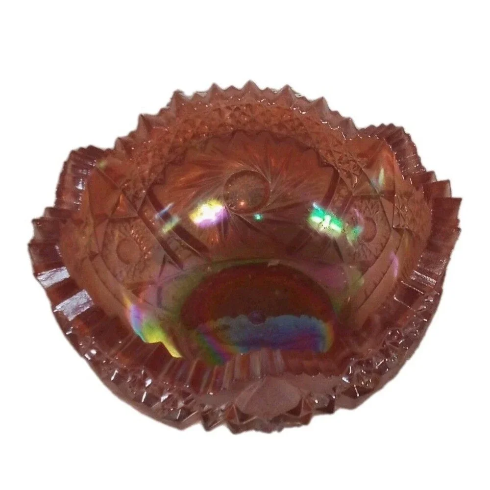 Vintage Pink Imperial Sawtooth Glass Carnival Glass Bowl